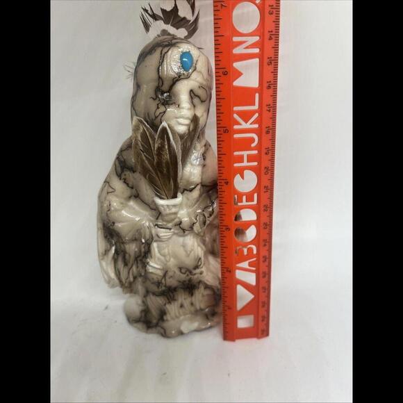 NAVAJO HORSEHAIR POTTERY NATIVE WOMAN SIGNED W Turquoise Stone - Vail Inspired - Picture 8 of 8